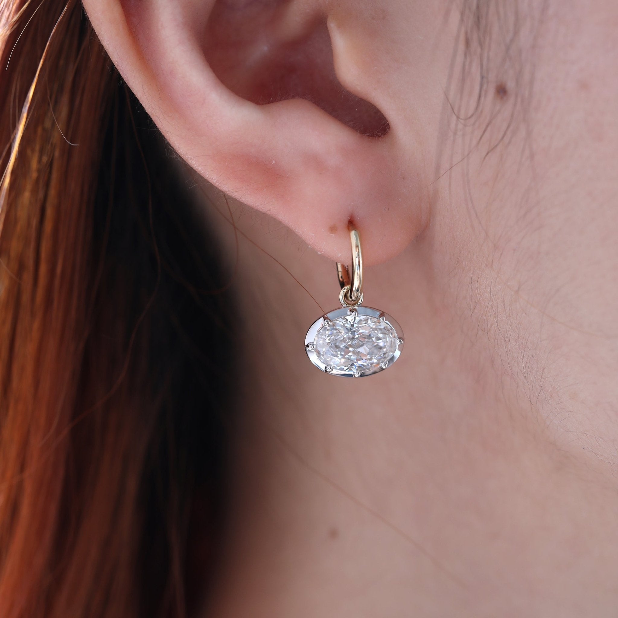 Oval Brilliant Lab Diamond Rhodium Plating Bezel Hoop - MMR