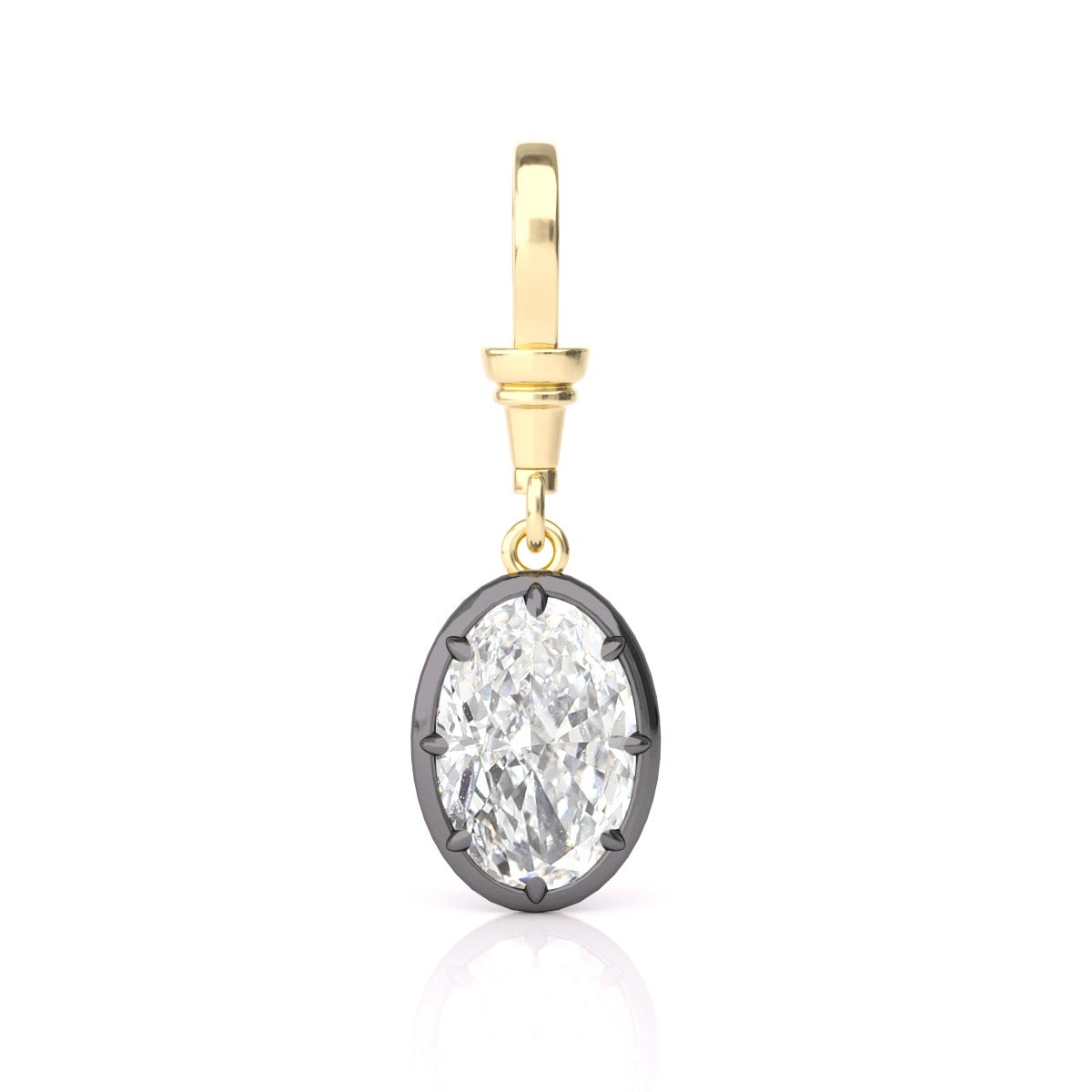 Oval Crushed ice Lab Diamond Black Rhodium Plating Bezel Pendant - MMR