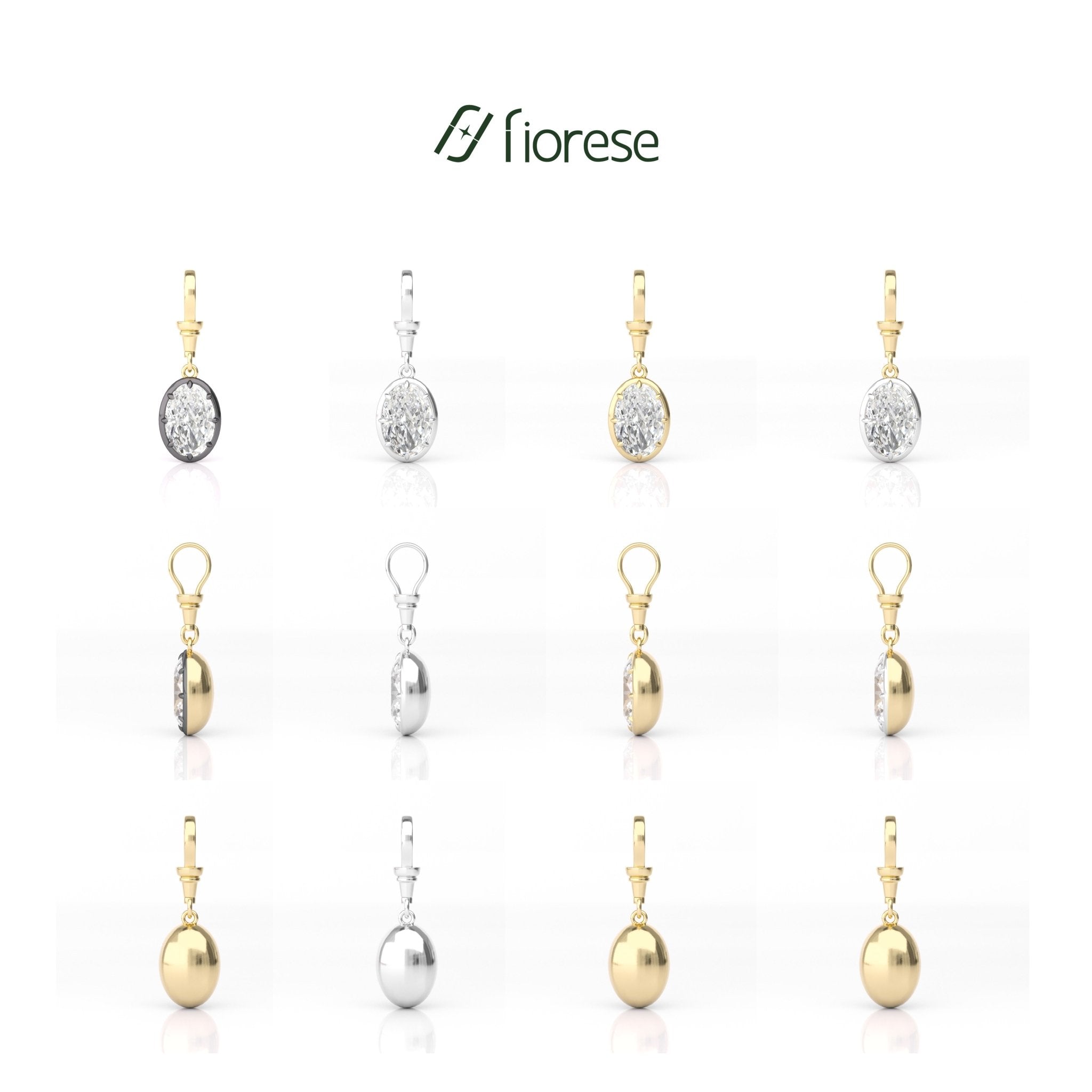 Oval Crushed ice Lab Diamond Black Rhodium Plating Bezel Pendant - MMR