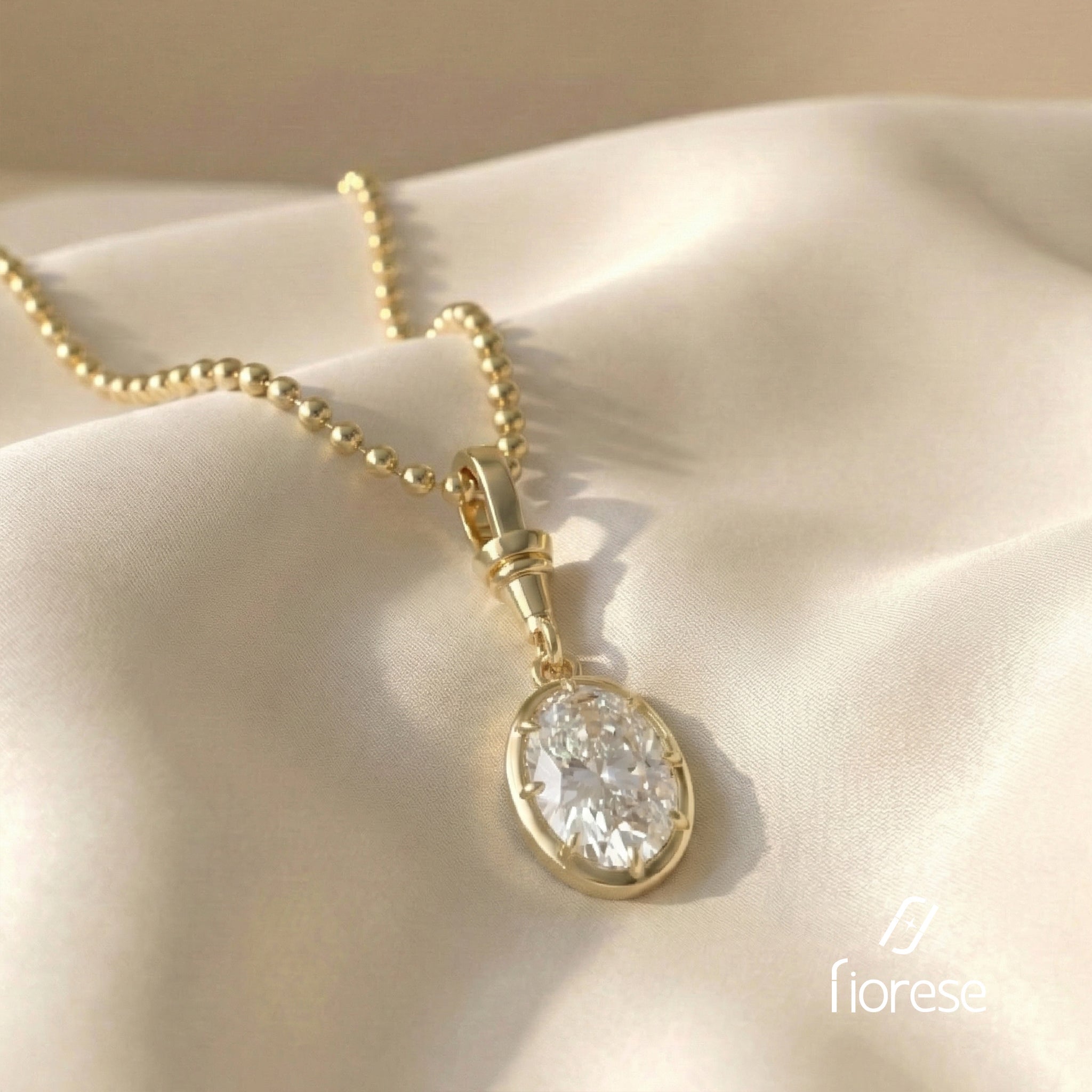 Oval Crushed ice Lab Diamond Black Rhodium Plating Bezel Pendant - MMR