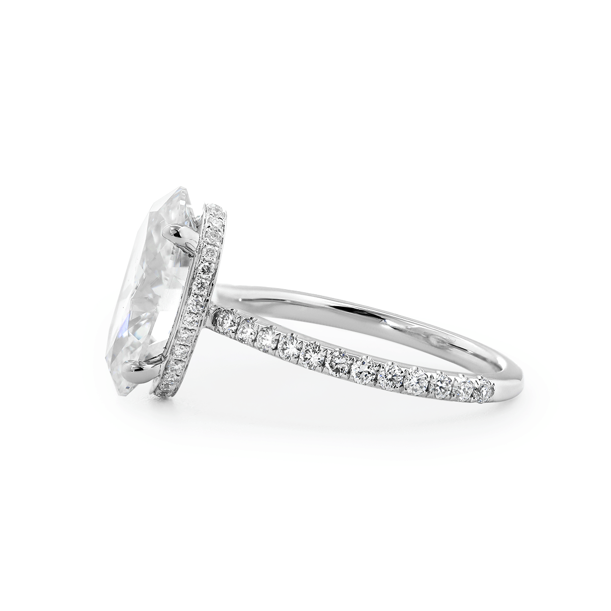 Oval Cut Lab Diamond 4 - Claw Hidden Halo Cathedral Bridal Set — Engagement Ring with U - Shaped Pavé Eternity Band - MMR