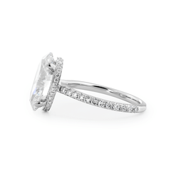 Oval Cut Lab Diamond 4 - Claw Hidden Halo Cathedral Bridal Set — Engagement Ring with U - Shaped Pavé Eternity Band - MMR