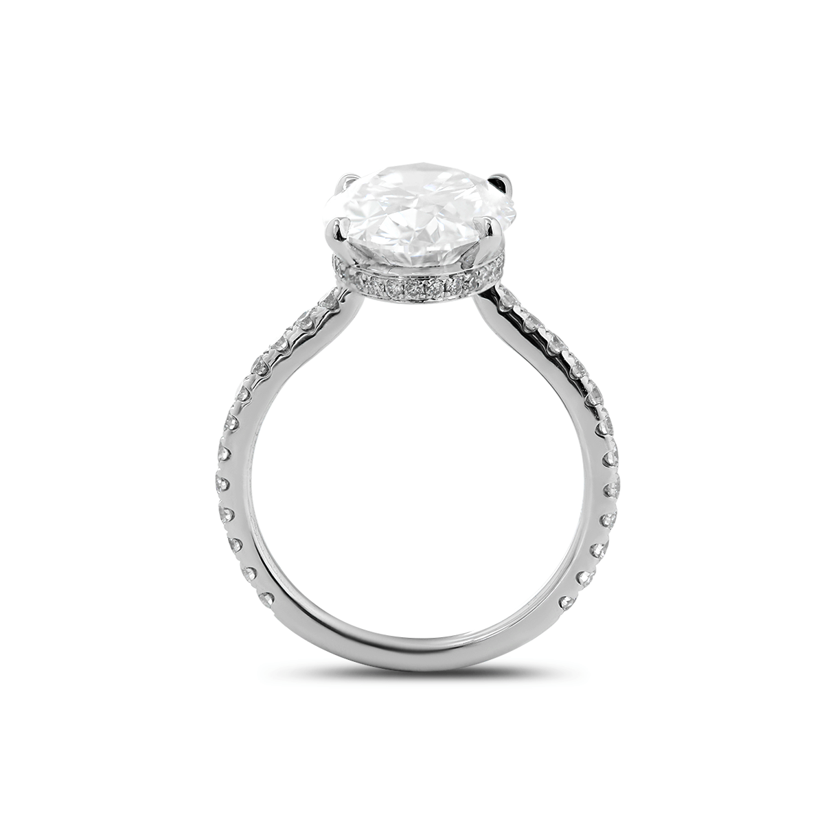 Oval Cut Lab Diamond 4 - Claw Hidden Halo Cathedral Bridal Set — Engagement Ring with U - Shaped Pavé Eternity Band - MMR