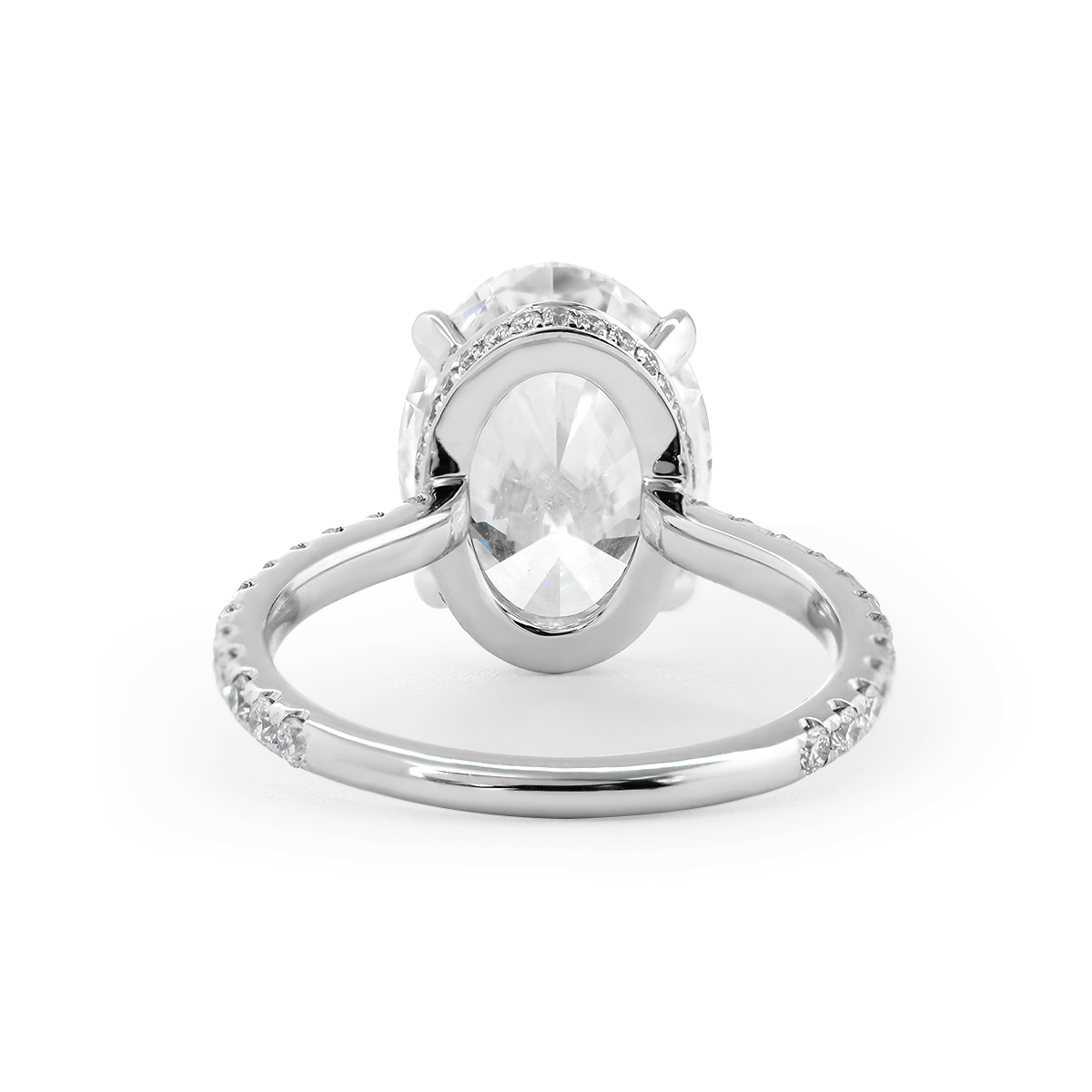 Oval Cut Lab Diamond 4 - Claw Hidden Halo Cathedral Bridal Set — Engagement Ring with U - Shaped Pavé Eternity Band - MMR