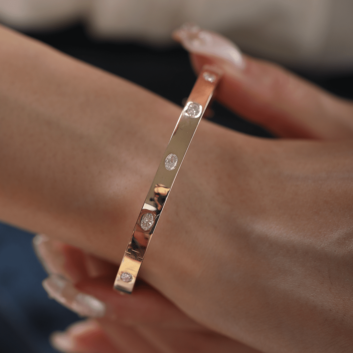 Oval Cut Lab Diamond Bezel - Set Bangle Bracelet - MMR
