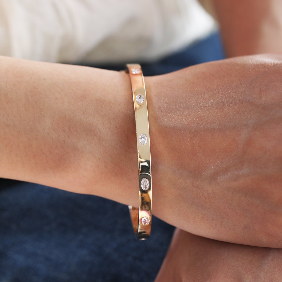 Oval Cut Lab Diamond Bezel - Set Bangle Bracelet - MMR