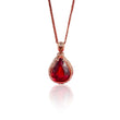 Pear Cut Pigon Blood Lab Grown Ruby With Lab Diamond Halo Design Pendant Necklace