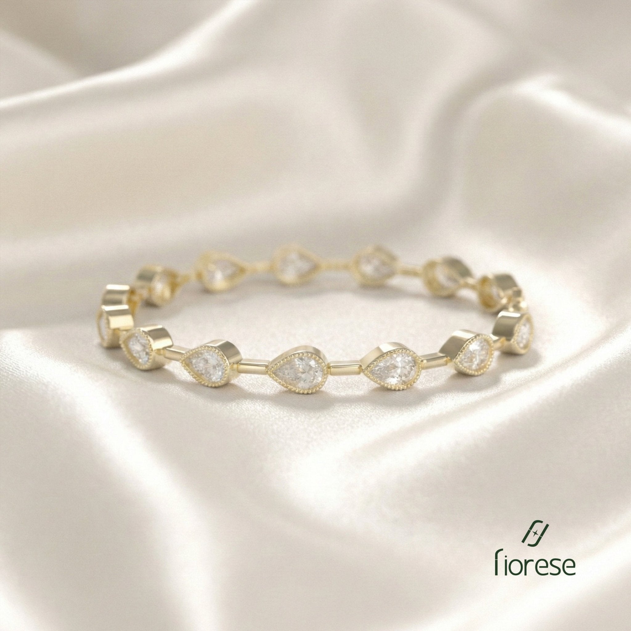 Pear - Shaped Bezel - Set Bracelet with Milgrain Edge - MMR