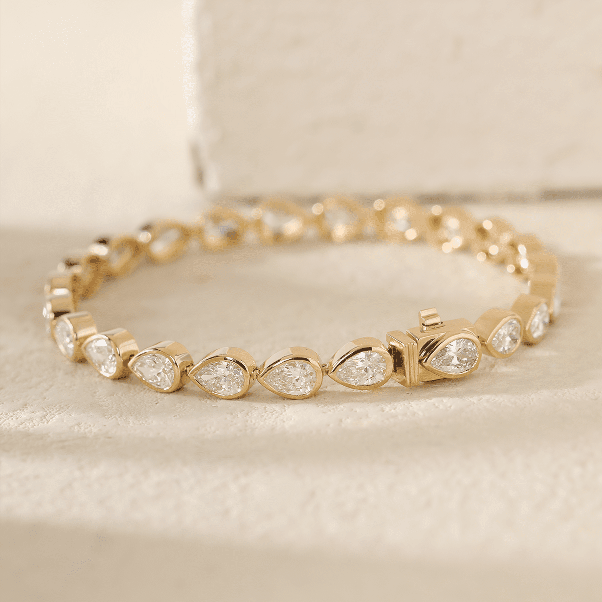 Pear - Shaped Lab Diamond Bezel - Set Tennis Bracelet with Box Clasp - MMR