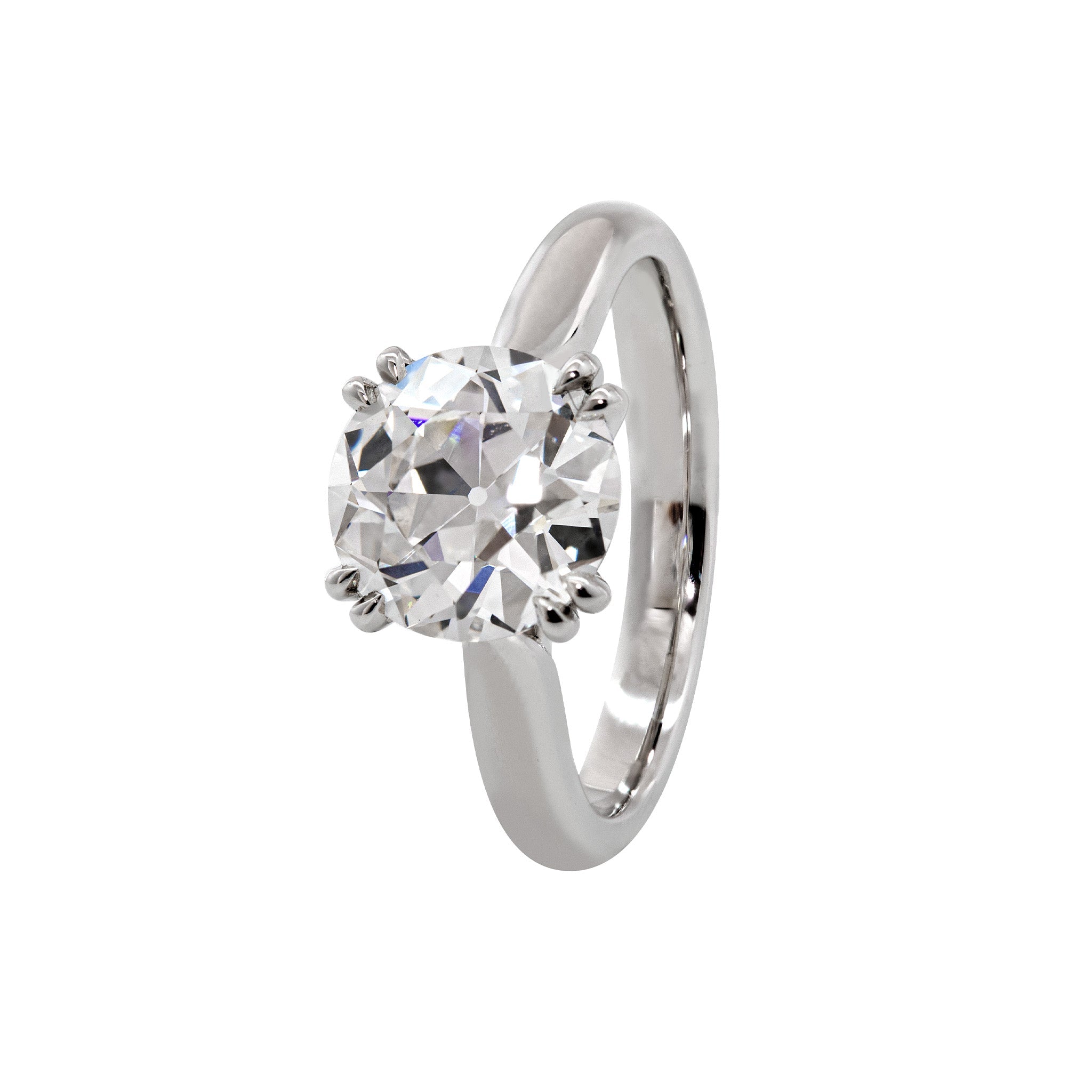 Platinum 2.1CT Old European Cut Lab Diamond Cathedral Design Round Prong Ring - MMR