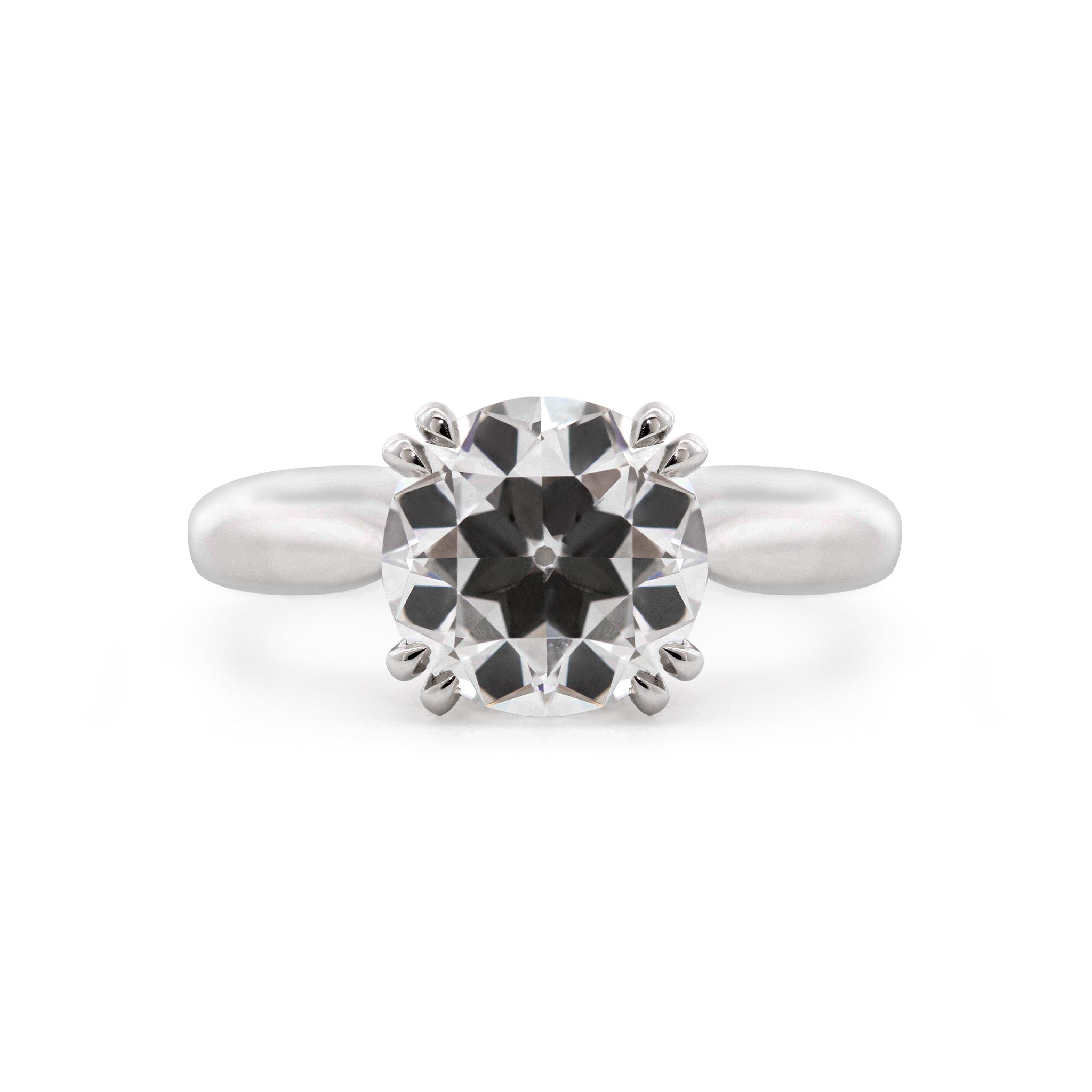Platinum 2.1CT Old European Cut Lab Diamond Cathedral Design Round Prong Ring - MMR