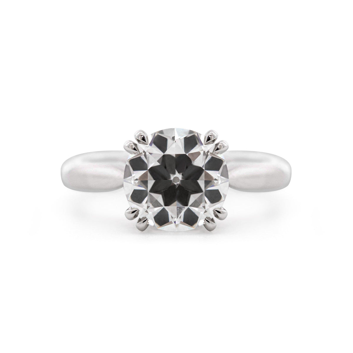 Platinum 2.1CT Old European Cut Lab Diamond Cathedral Design Round Prong Ring - MMR