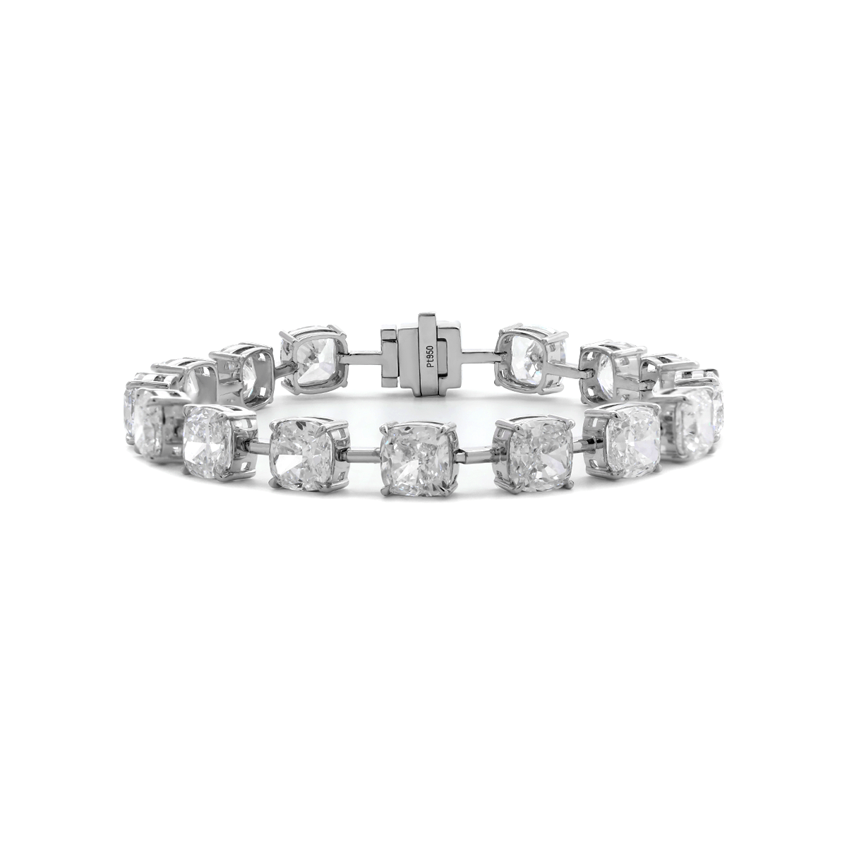 Platinum 24 ct tw Cushion Lab Diamond 4 Claw Prong Bakset Station Bracelet - MMR