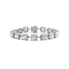 Platinum 24 ct tw Cushion Lab Diamond 4 Claw Prong Bakset Station Bracelet - MMR