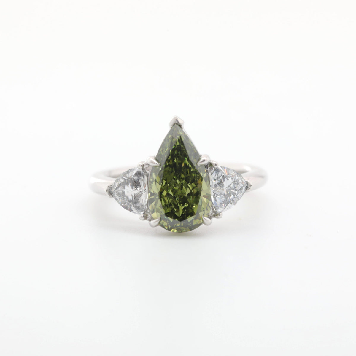 Platinum 3.01ct Pear Green Lab Diamond Three Stone Ring - MMR