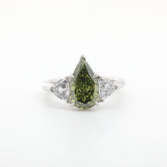 Platinum 3.01ct Pear Green Lab Diamond Three Stone Ring - MMR