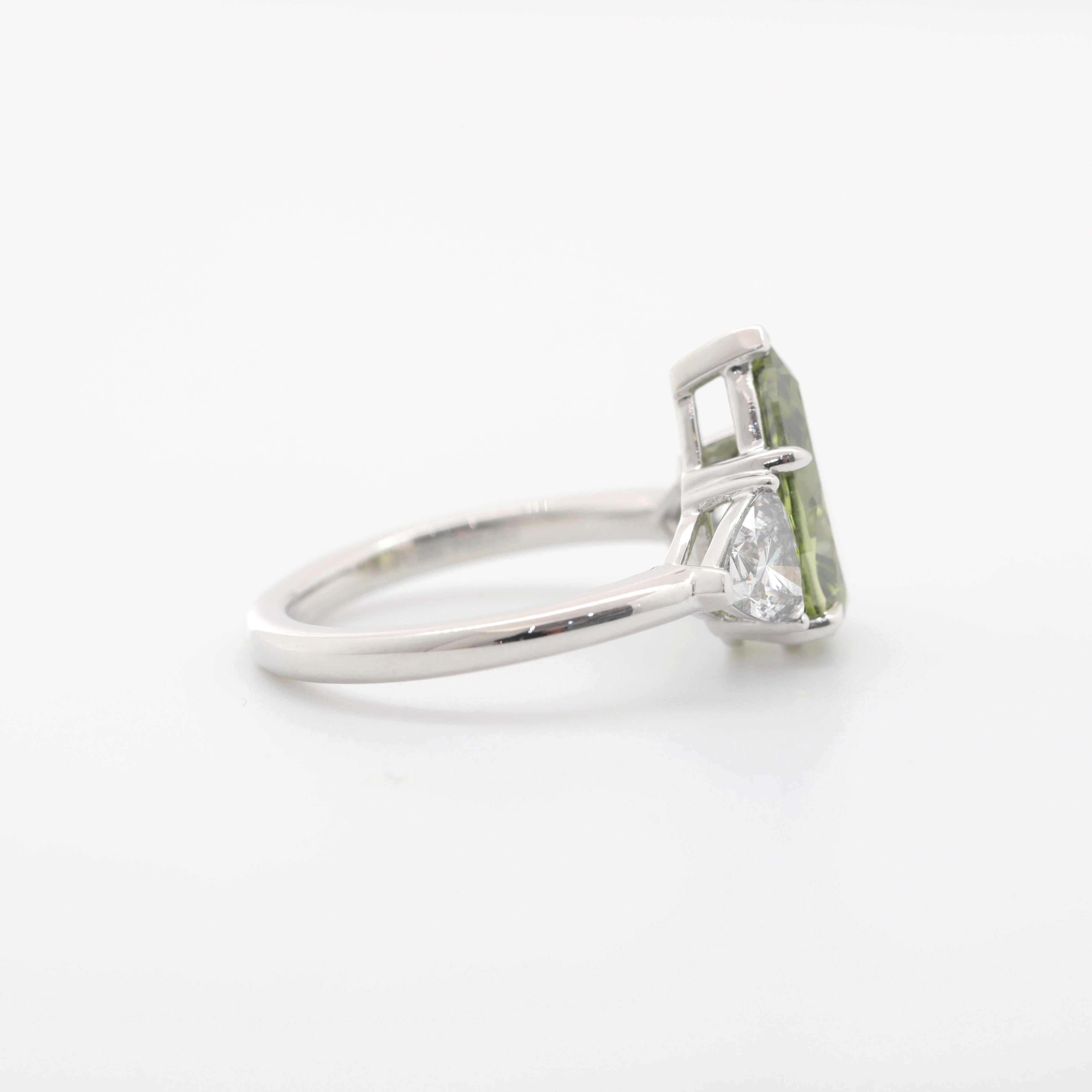 Platinum 3.01ct Pear Green Lab Diamond Three Stone Ring - MMR