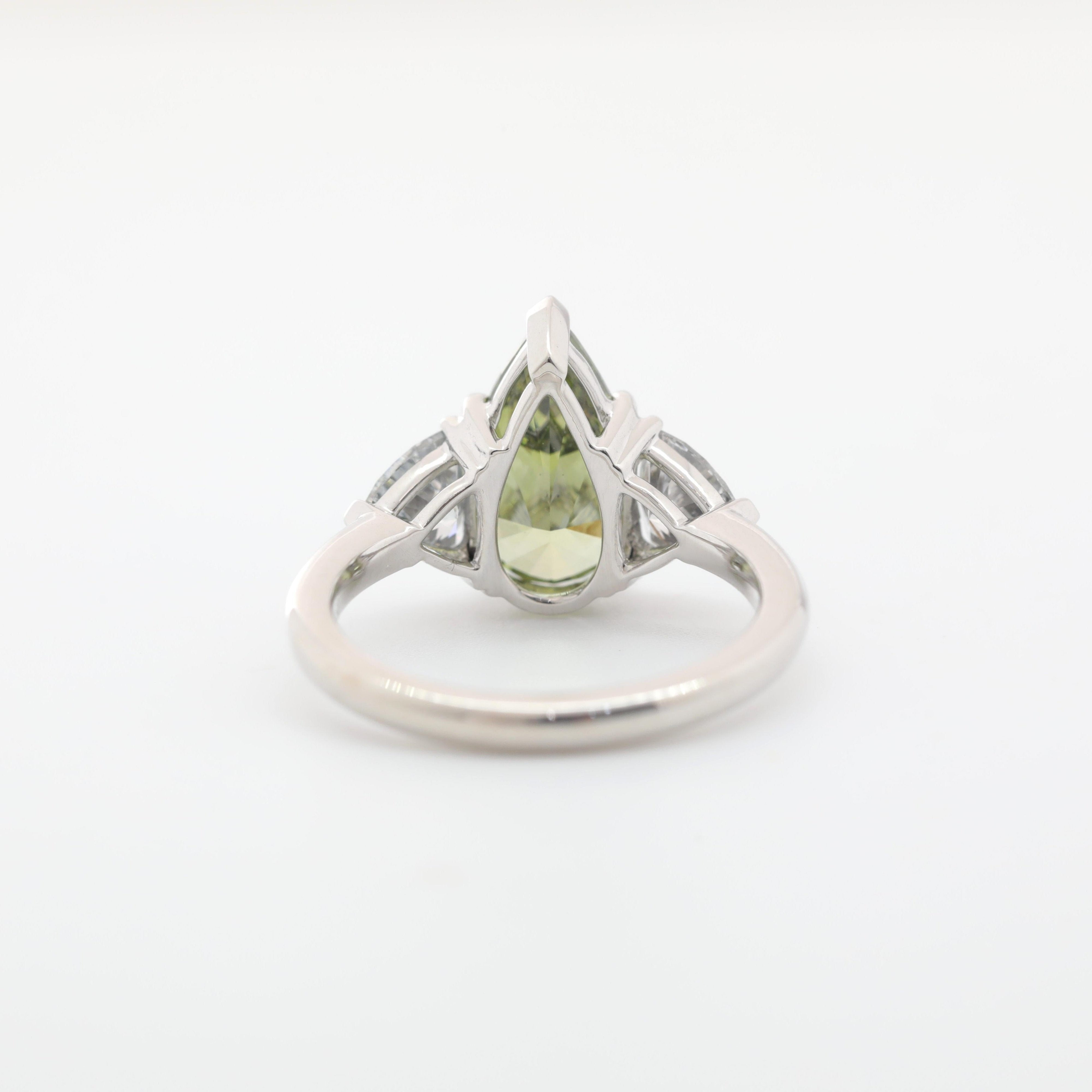 Platinum 3.01ct Pear Green Lab Diamond Three Stone Ring - MMR
