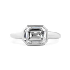 Platinum 3ct Antique Emerald Cut Lab Diamond Bezel Basket Solitaire Ring - MMR
