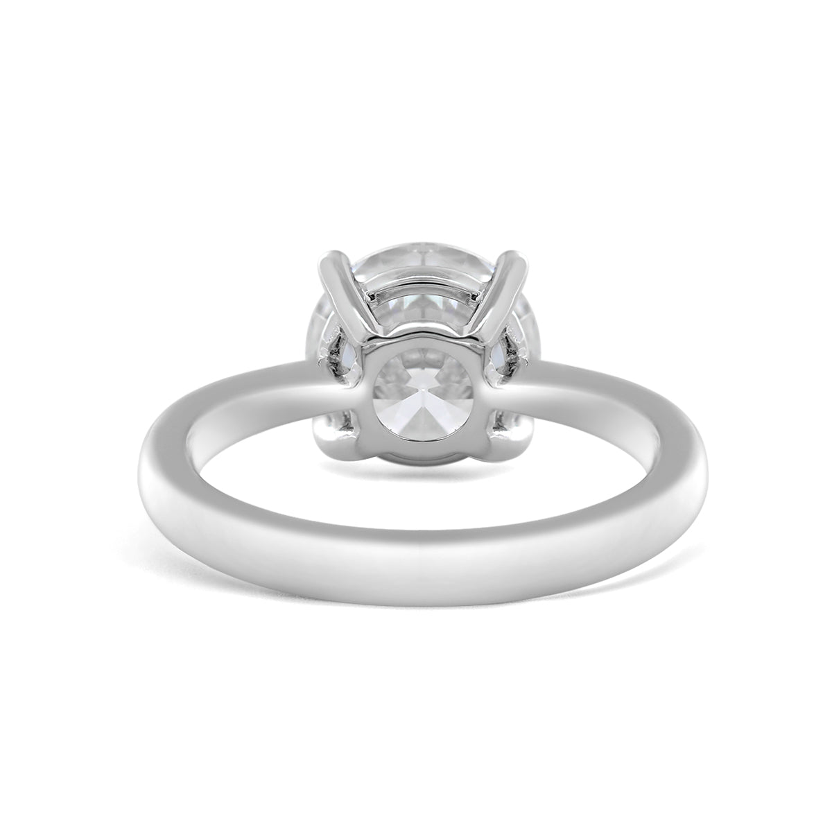 Platinum 3ct Round Lab Diamond 4 Round Prong Basket Solitaire Ring with Tapered Band Design - MMR