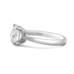 Platinum 3ct Round Lab Diamond 4 Round Prong Basket Solitaire Ring with Tapered Band Design - MMR