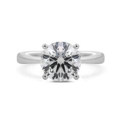 Platinum 3ct Round Lab Diamond 4 Round Prong Basket Solitaire Ring with Tapered Band Design - MMR