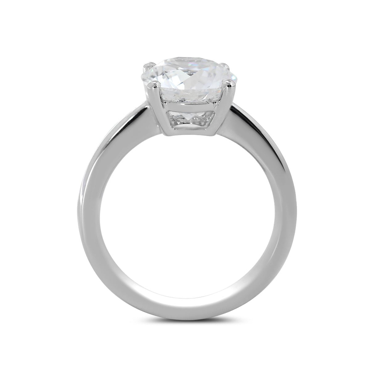 Platinum 3ct Round Lab Diamond 4 Round Prong Basket Solitaire Ring with Tapered Band Design - MMR