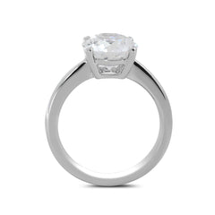 Platinum 3ct Round Lab Diamond 4 Round Prong Basket Solitaire Ring with Tapered Band Design - MMR