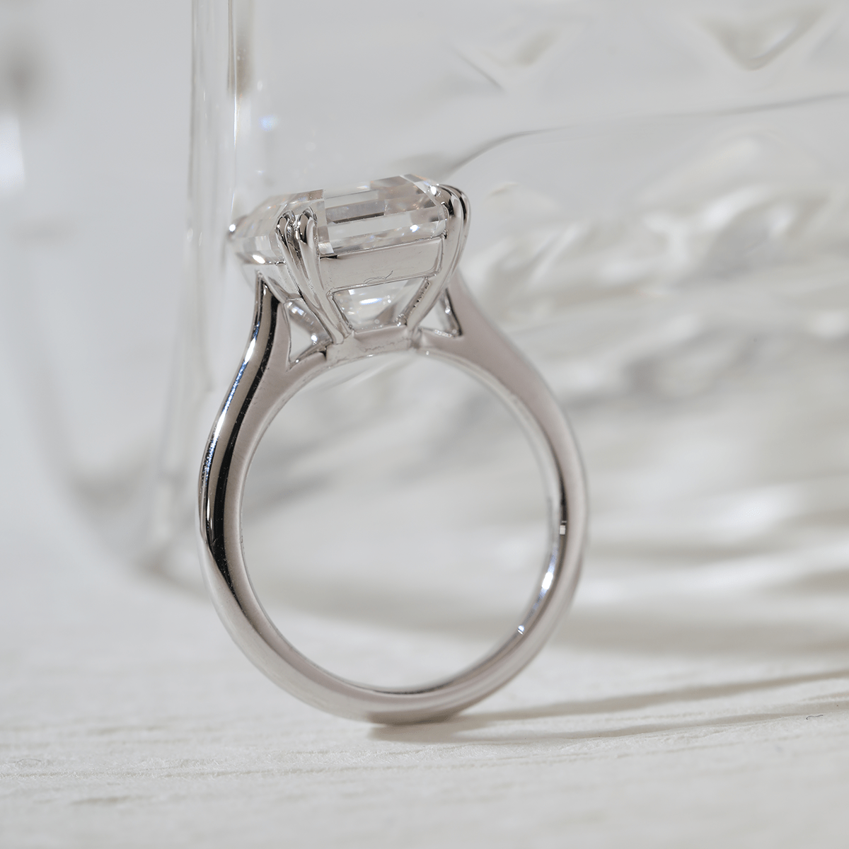 Platinum 5ct Antique Asscher Cut Lab Diamond Double Claw Prong Basket Solitaire Ring - MMR