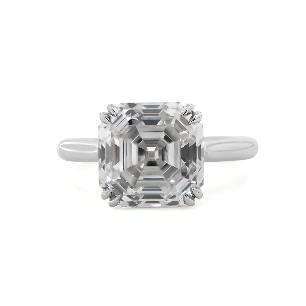 Platinum 5ct Antique Asscher Cut Lab Diamond Double Claw Prong Basket Solitaire Ring - MMR