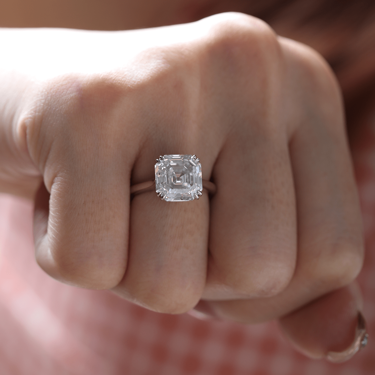 Platinum 5ct Antique Asscher Cut Lab Diamond Double Claw Prong Basket Solitaire Ring - MMR