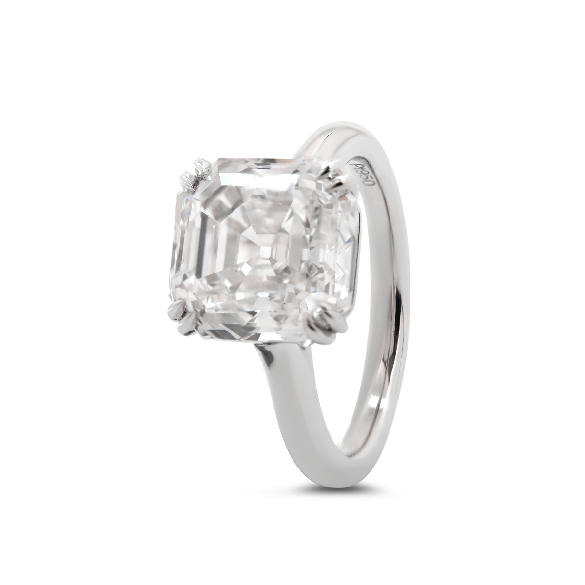 Platinum 5ct Antique Asscher Cut Lab Diamond Double Claw Prong Basket Solitaire Ring - MMR