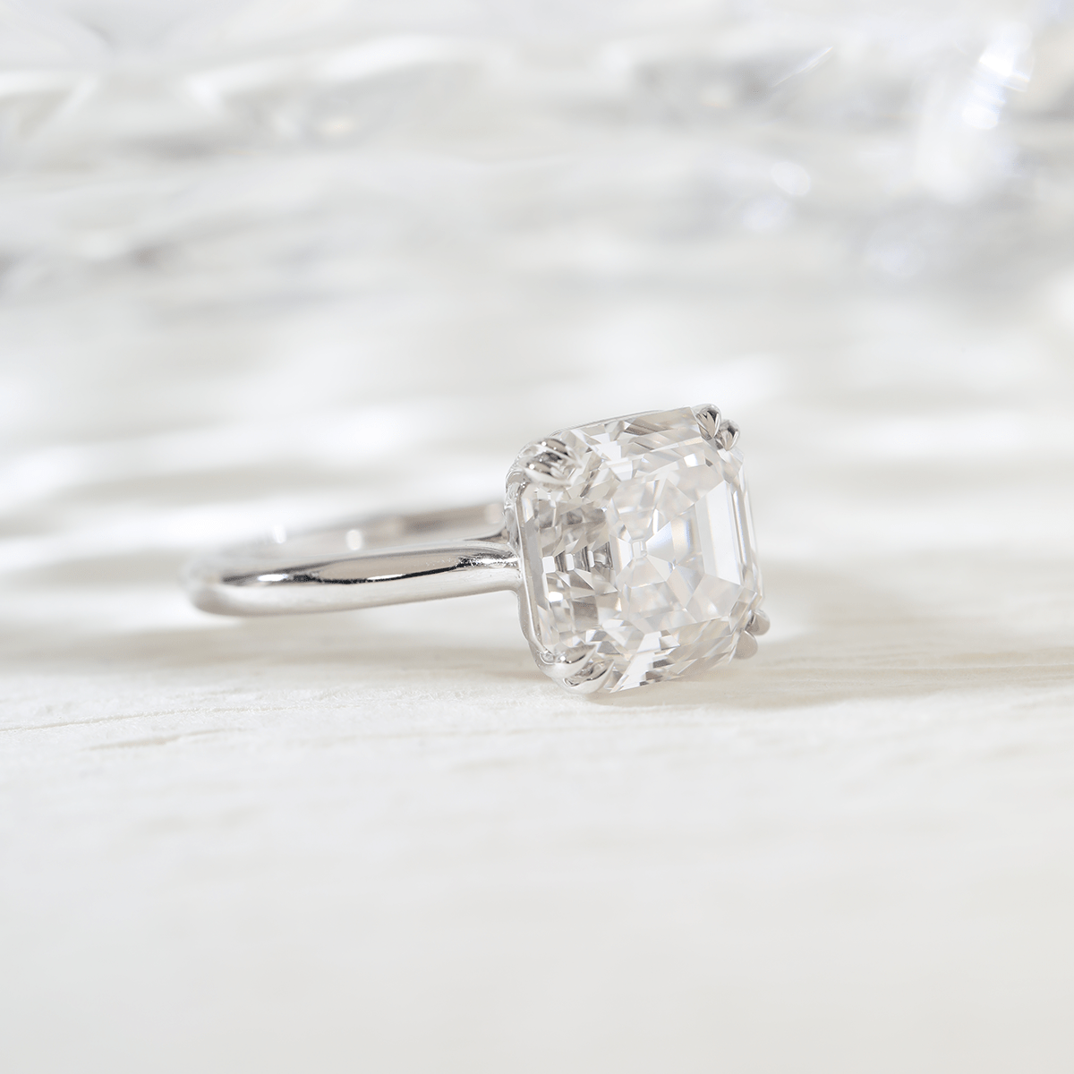 Platinum 5ct Antique Asscher Cut Lab Diamond Double Claw Prong Basket Solitaire Ring - MMR