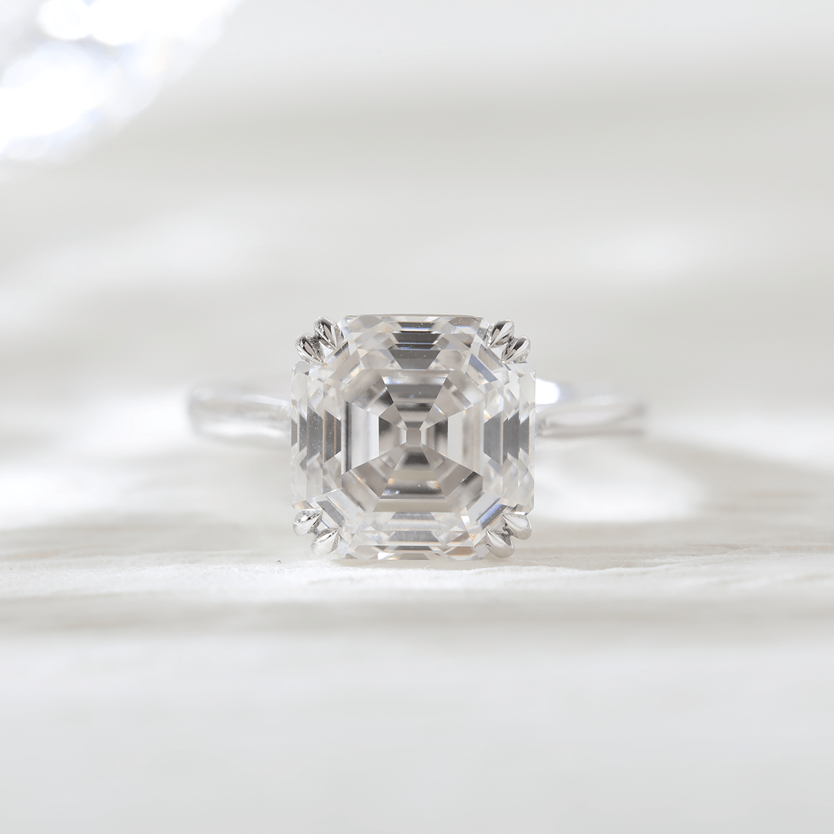 Platinum 5ct Antique Asscher Cut Lab Diamond Double Claw Prong Basket Solitaire Ring - MMR