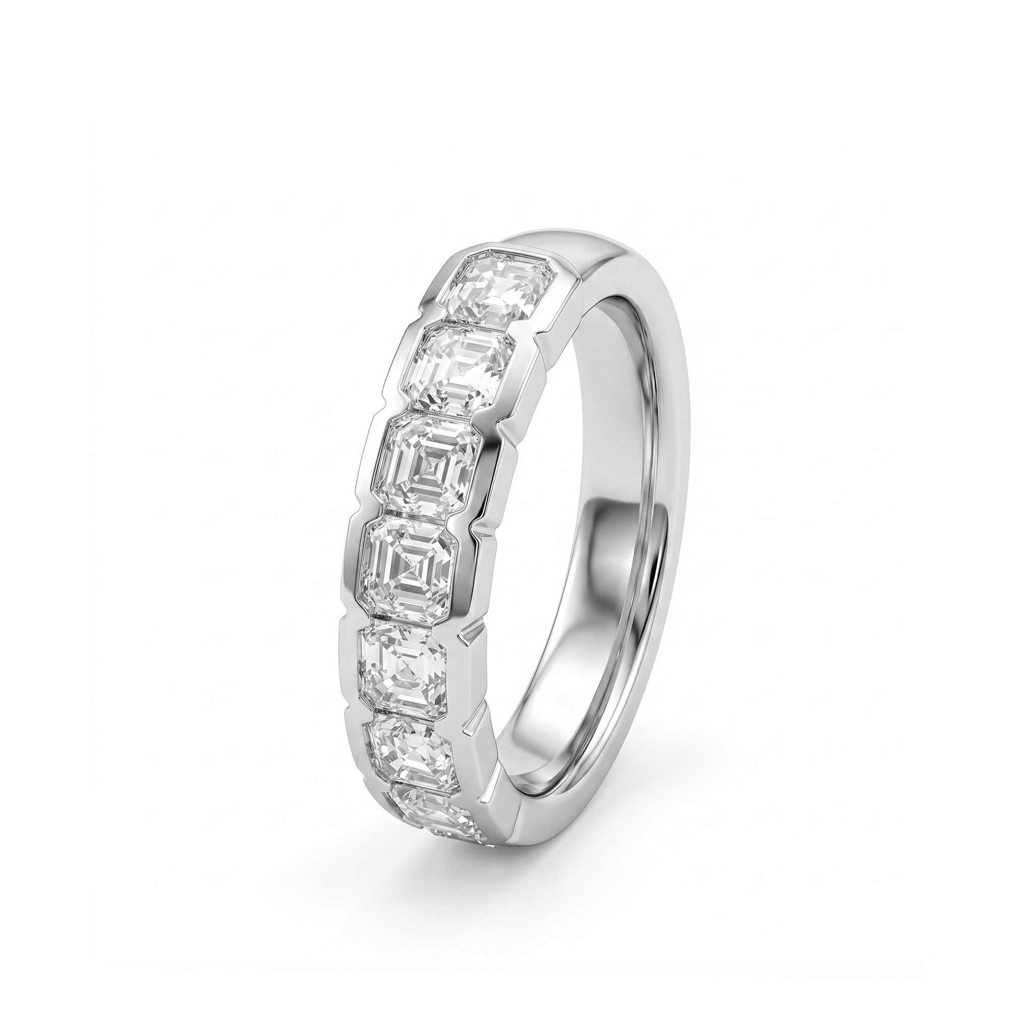 Platinum Asscher Cut Lab Diamond Bezel 7-Stone Ring - MMR