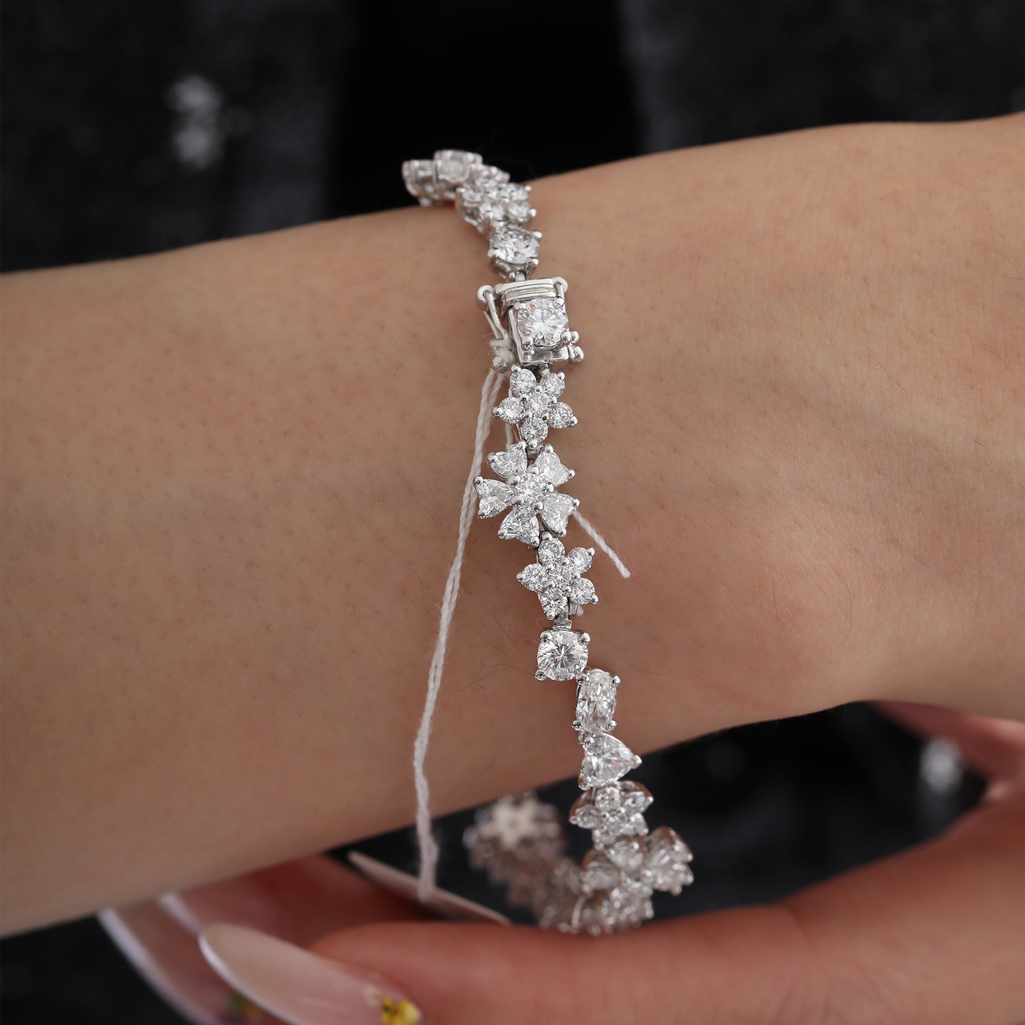 Platinum Brilliant Cut Fancy Shaped Lab Diamond Petal Wave Bracelet (17cm) - MMR