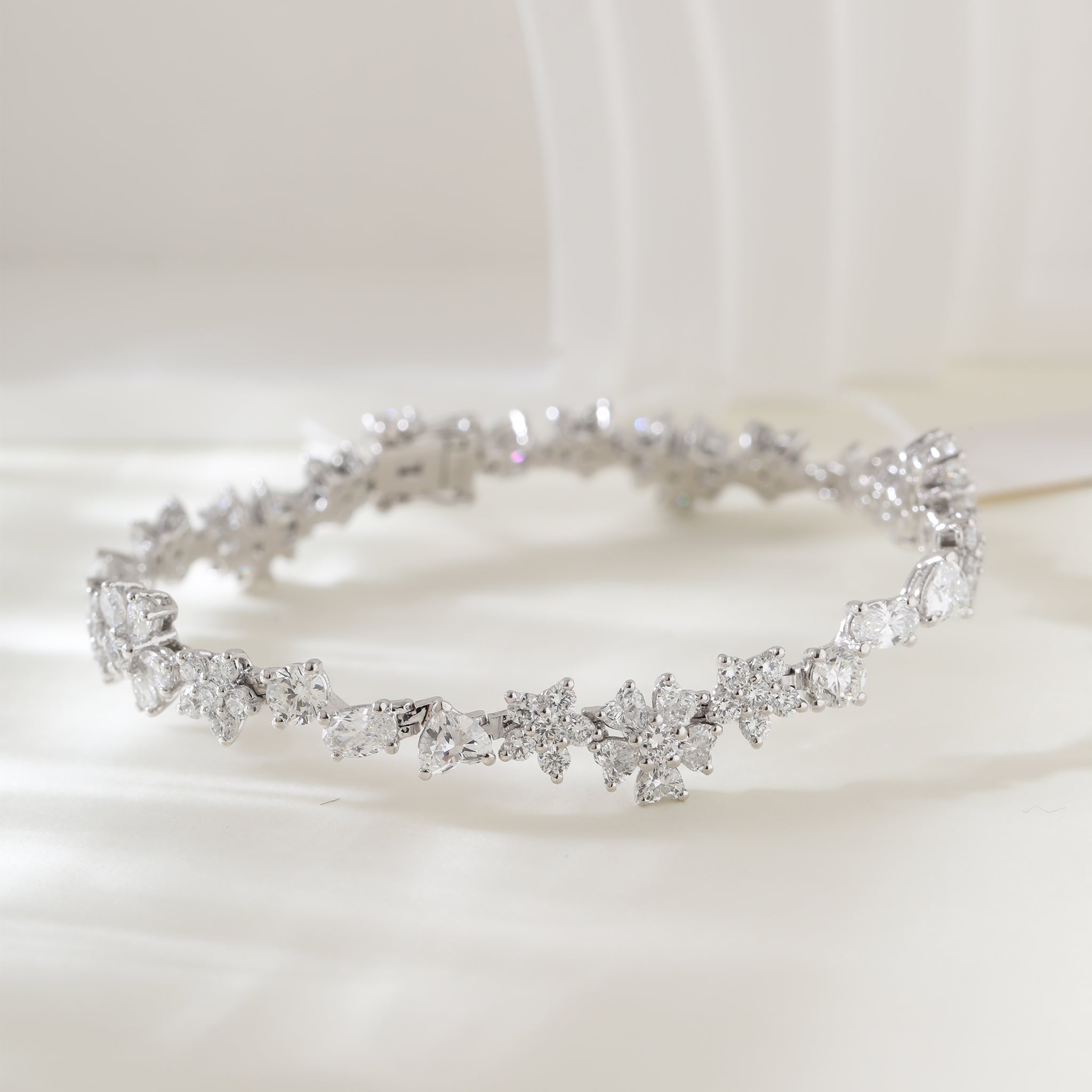 Platinum Brilliant Cut Fancy Shaped Lab Diamond Petal Wave Bracelet (17cm) - MMR