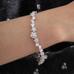 Platinum Brilliant Cut Fancy Shaped Lab Diamond Petal Wave Bracelet (17cm) - MMR