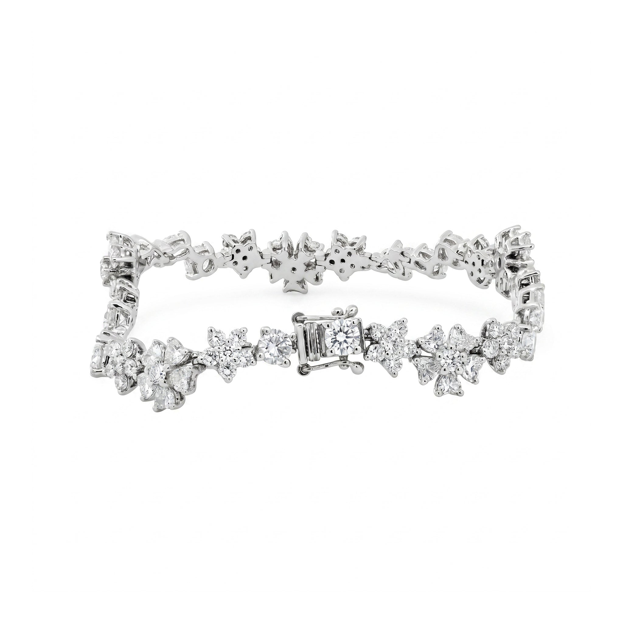 Platinum Brilliant Cut Fancy Shaped Lab Diamond Petal Wave Bracelet (17cm) - MMR