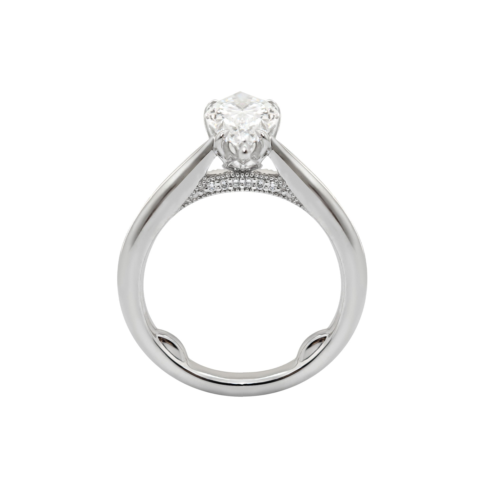 Platinum (IGI) 1.54CT Pear Brilliant Cut Lab Diamond Tuilp Setting Cathedral Solitaire Ring - MMR