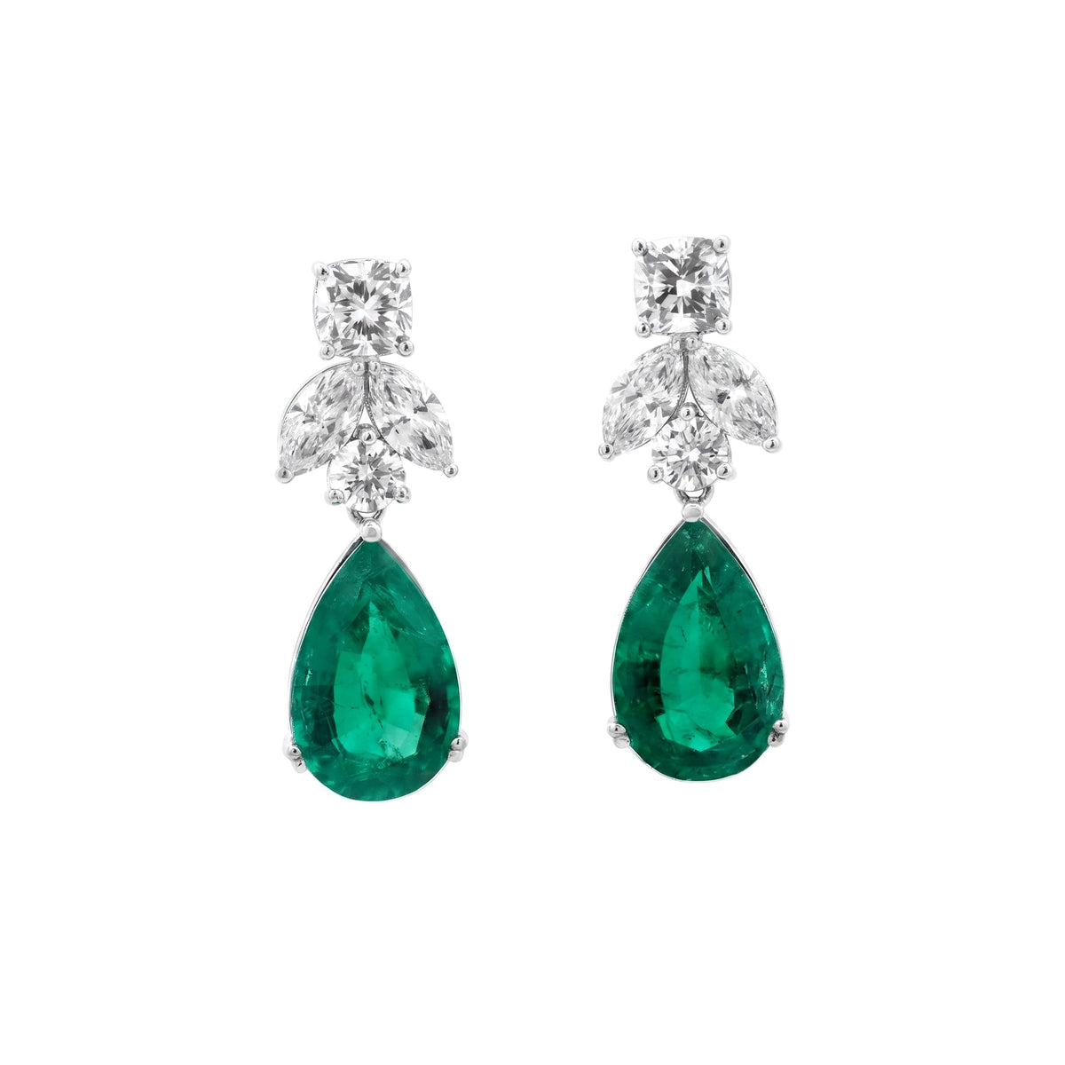 Platinum Lab Colombian Teardrop Emerald Drop Earrings with Lab Diamond Accents - MMR