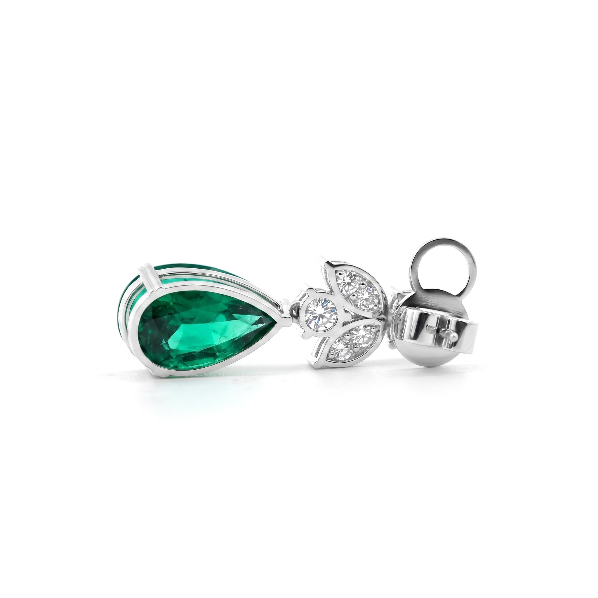 Platinum Lab Colombian Teardrop Emerald Drop Earrings with Lab Diamond Accents - MMR