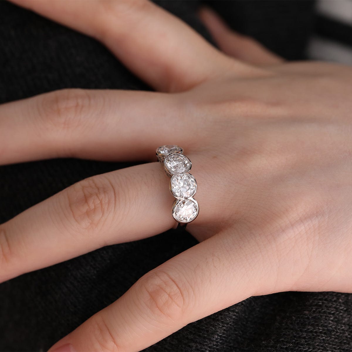 Platinum Old European Cut Lab Diamond Bezel Statement Ring (Ring Setting Only)