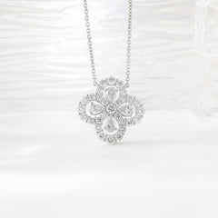 Platinum Pear and Round Lab Diamond Floral Pendant Necklace with 18 Inches Chain - MMR