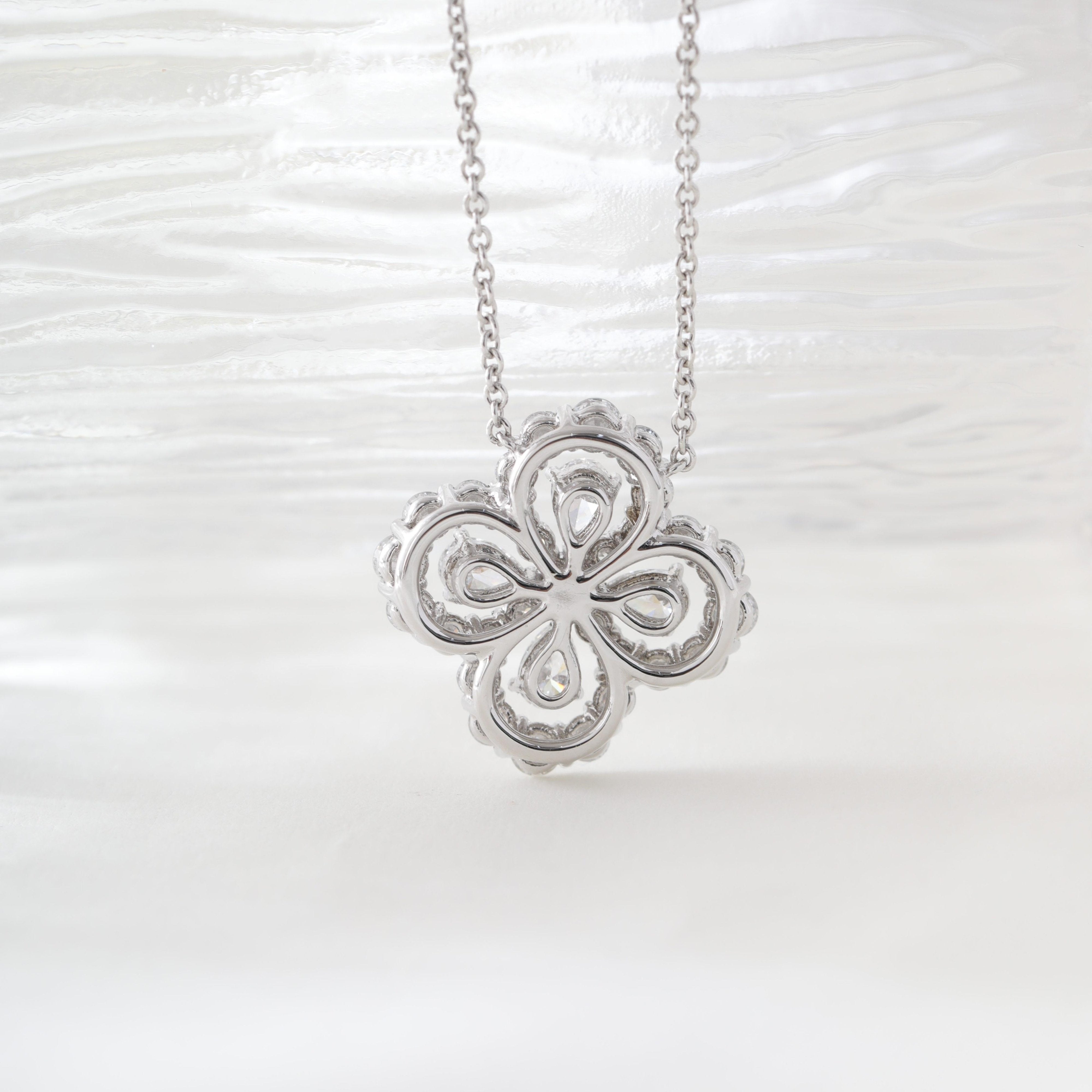 Platinum Pear and Round Lab Diamond Floral Pendant Necklace with 18 Inches Chain - MMR