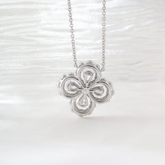Platinum Pear and Round Lab Diamond Floral Pendant Necklace with 18 Inches Chain - MMR