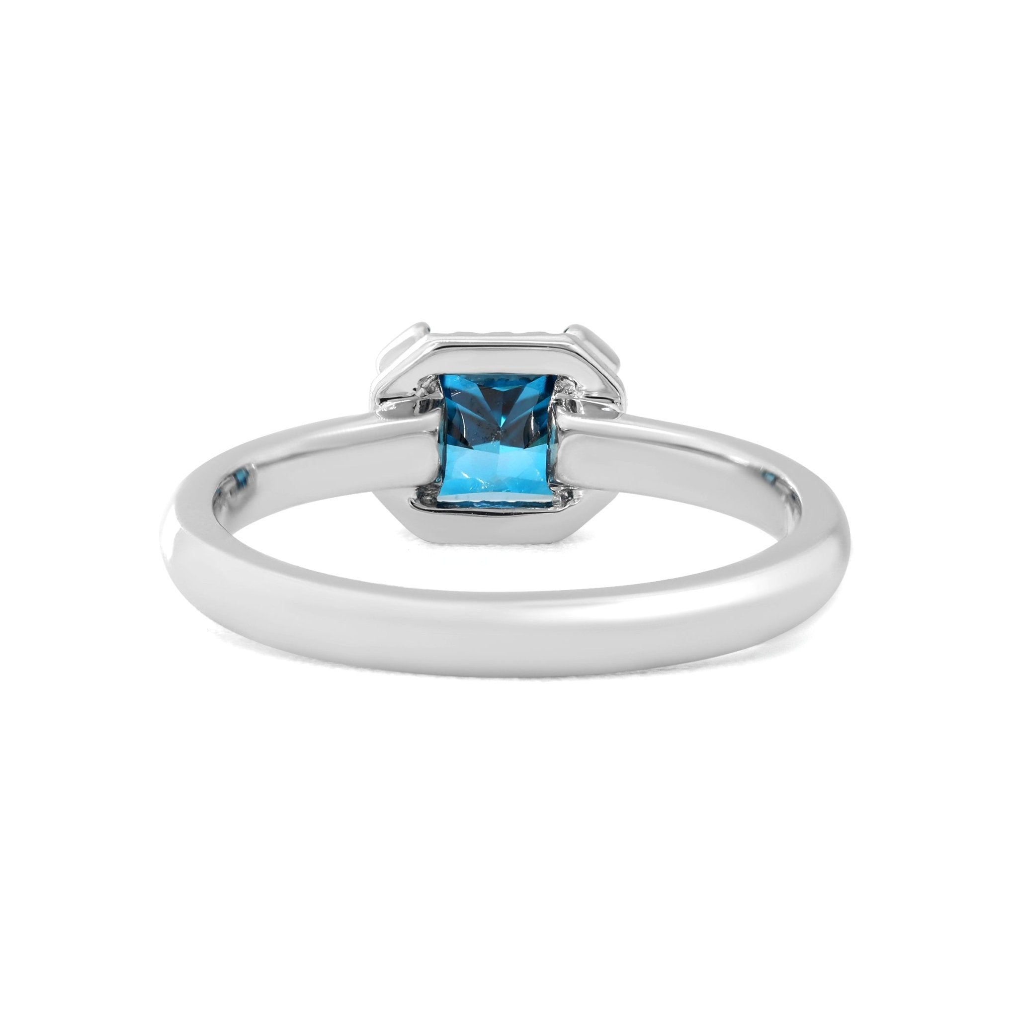 Platinum Radiant Cut Blue Lab Diamond Starlit Ocean Oath Ring with Round Lab Diamond Half Hidden Halo - MMR