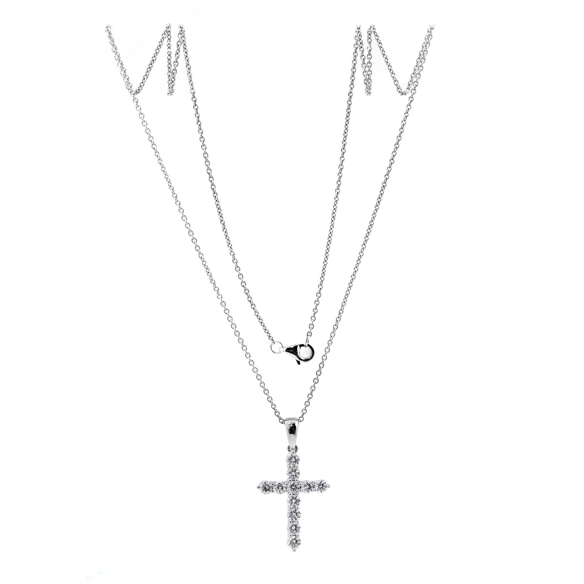 Platinum Round Lab Diamond Cross Pendant Necklace - MMR