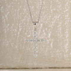 Platinum Round Lab Diamond Cross Pendant Necklace - MMR