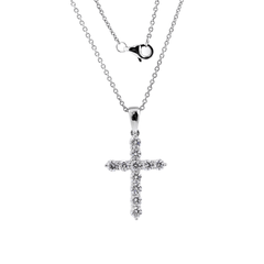 Platinum Round Lab Diamond Cross Pendant Necklace - MMR